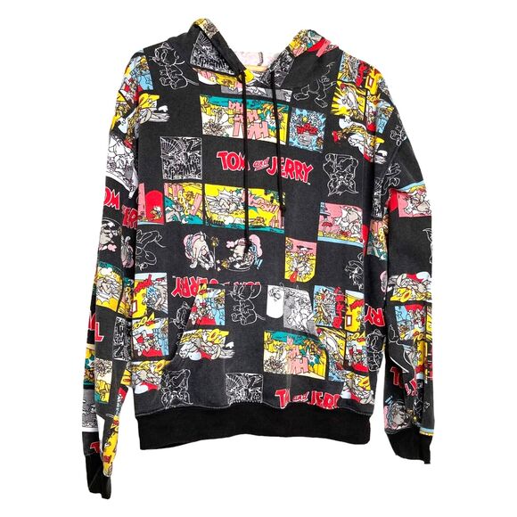 Tom And Jerry Graphic Print Comic All Over Black Pullover Hoodie Size Large L - Picture 3 of 12